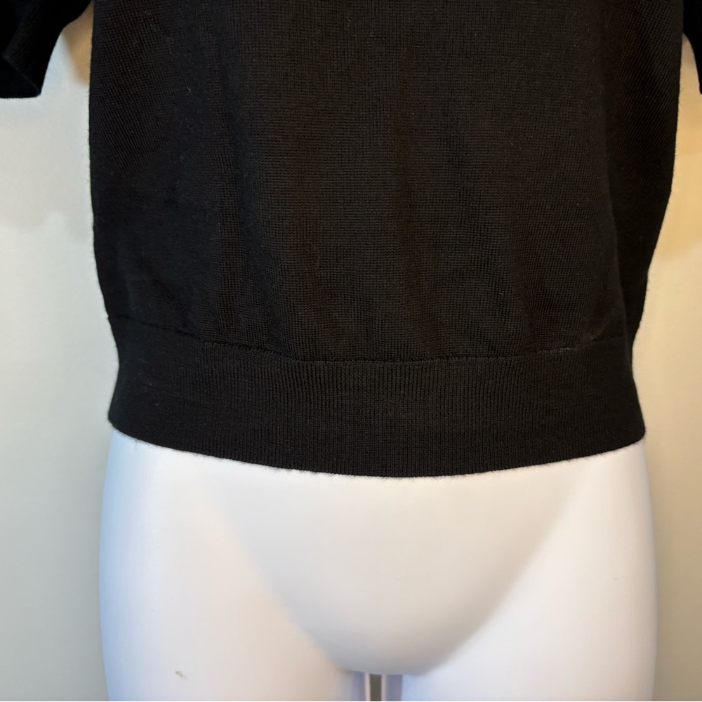 Alice + Olivia Black Puff Sleeve Top with White Collar - Picture 5 of 15